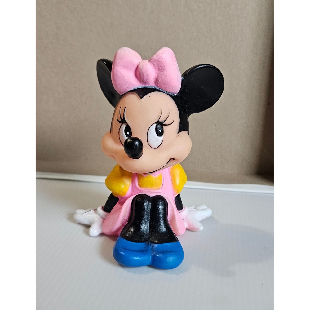 Vintage Walt Disney Productions Minnie Mouse Figurine Pink Bow Seated